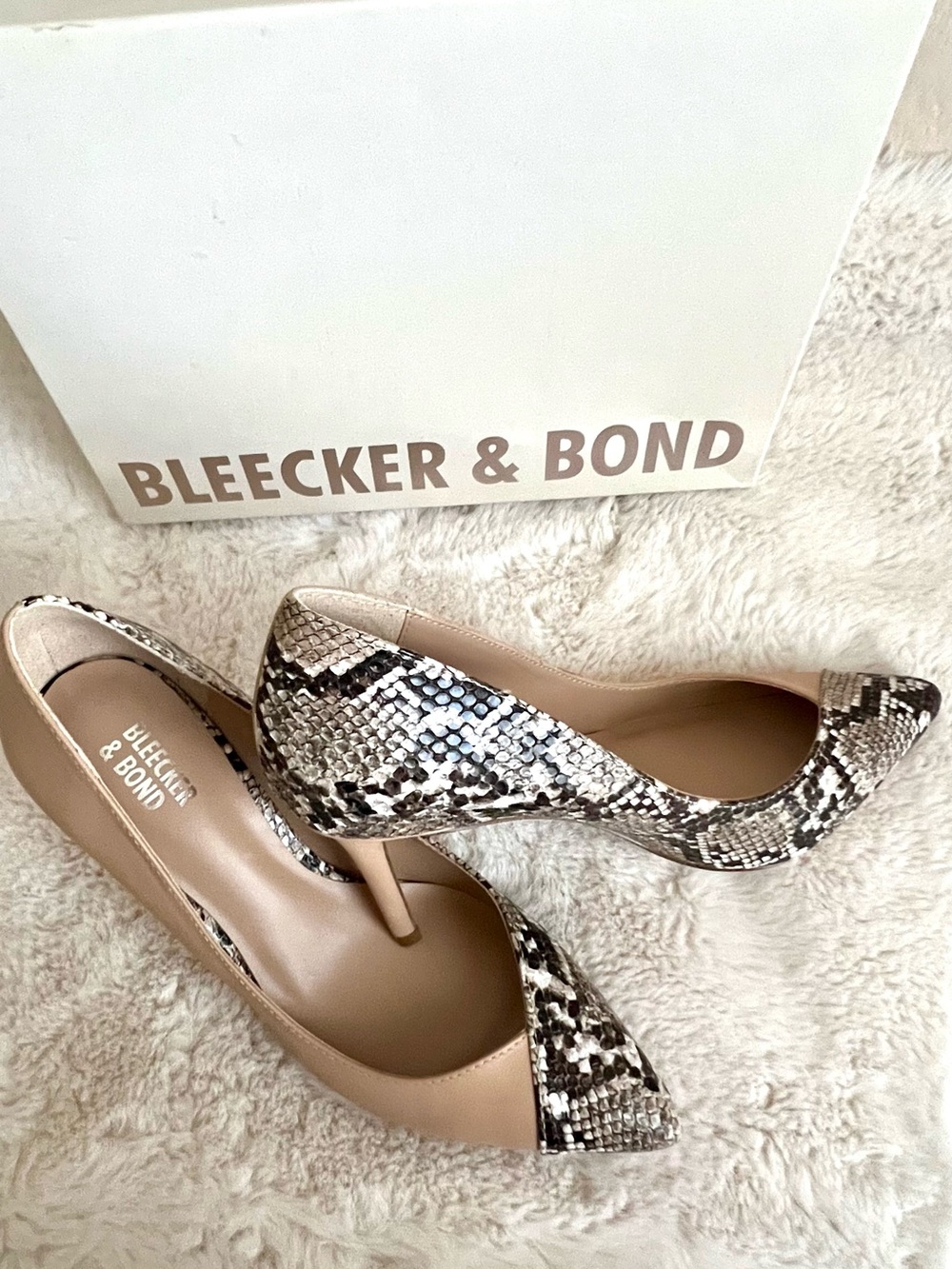 Bleecker & Bond Nude Pointed Toe Pumps with Snake-Print Accent